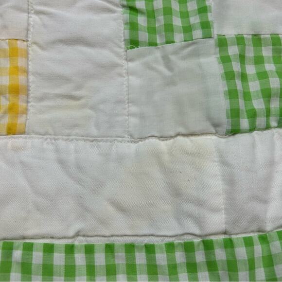 Vintage Handmade Elephant Yellow Green Gingham Nursery Crib Baby Quilt - Picture 7 of 8